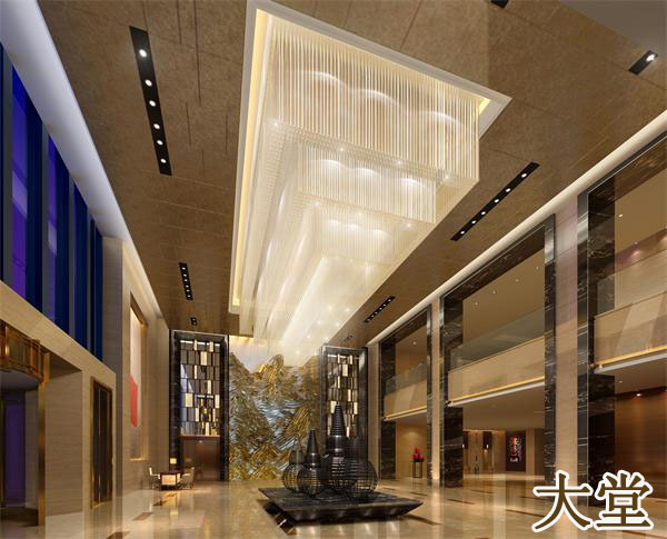 【酒店大堂】前廳三層K9水晶長(zhǎng)方形工程水晶燈具
