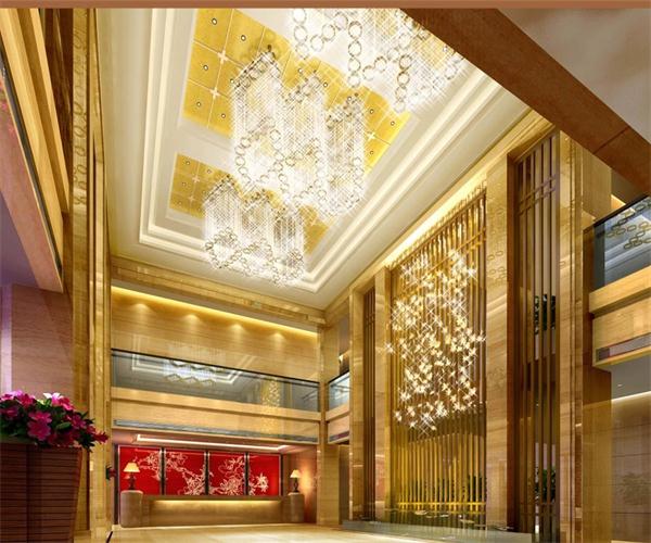 酒店大堂水晶燈工程案例效果圖 燈具廠家定制 一站式設(shè)計
